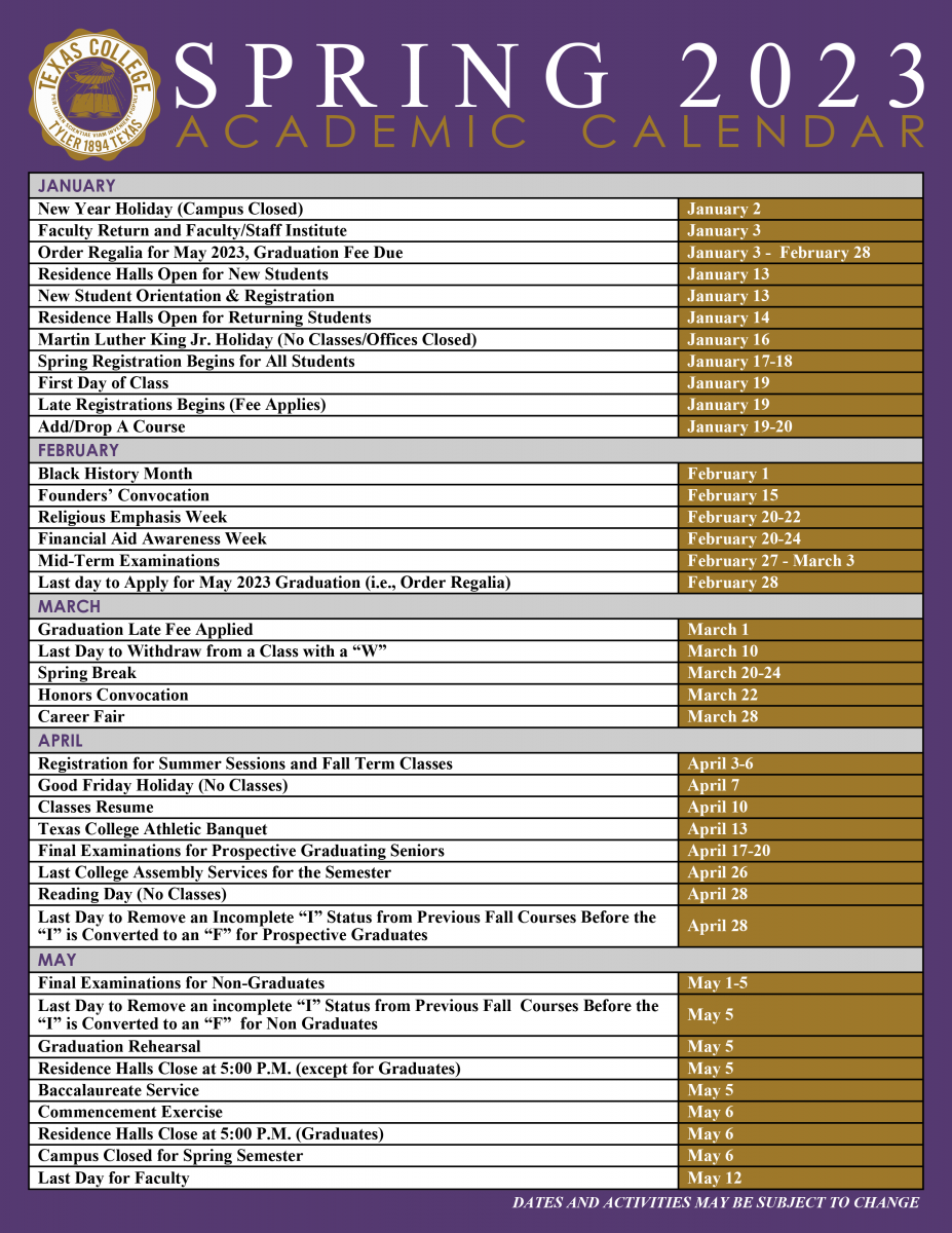 Spring 2023 Academic Calendar