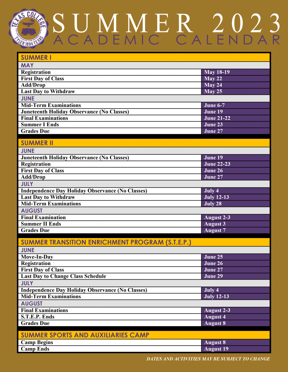 Summer 2023 Academic Calendar